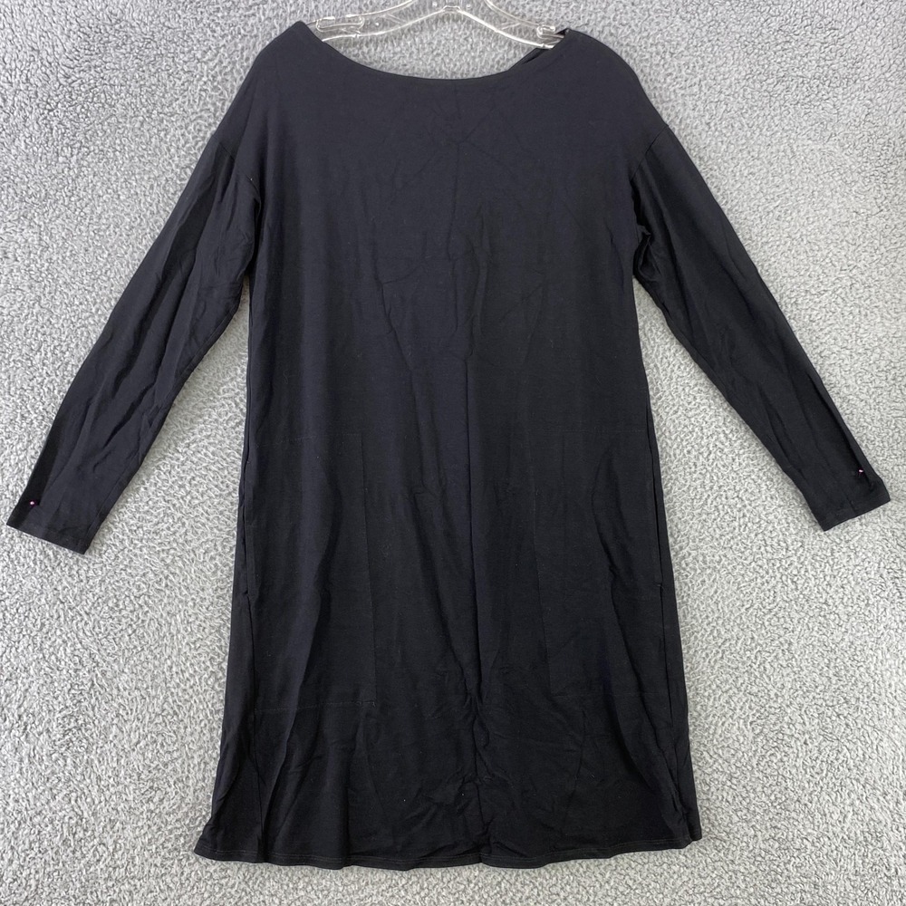Eileen Fisher Dress Womens Small Black Long Sleeve Knit Boatneck Shift Made USA